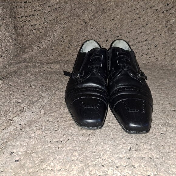 CESARE PACIOTTI-Black Leather-Buckle/Lace Concept-Sz 7.5-Excellent - Picture 3 of 8